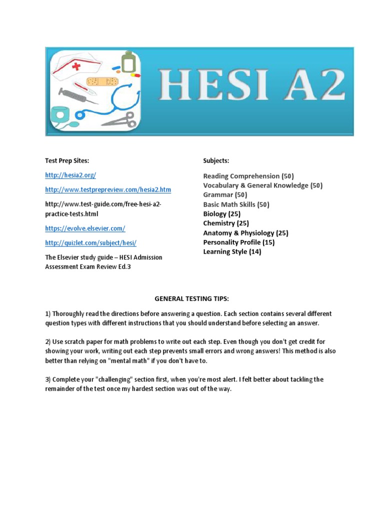 HESI A2 Info Page For Students | PDF | Test (Assessment) | Reading Comprehension for Free Hesi Practice Test Printable