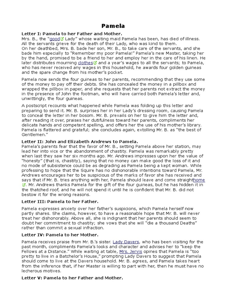 The Summary of All Pamela's Letters | PDF | Poetry