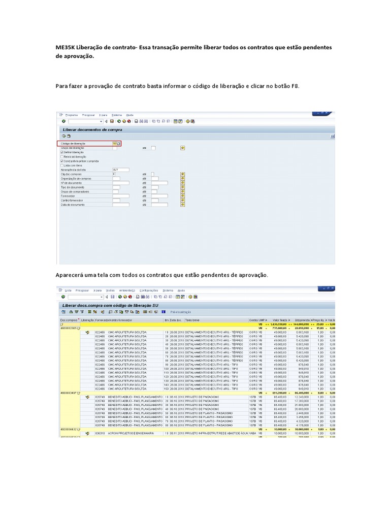 Liberação de Contratos no SAP ME35K | PDF | Finanças e Administração de ...