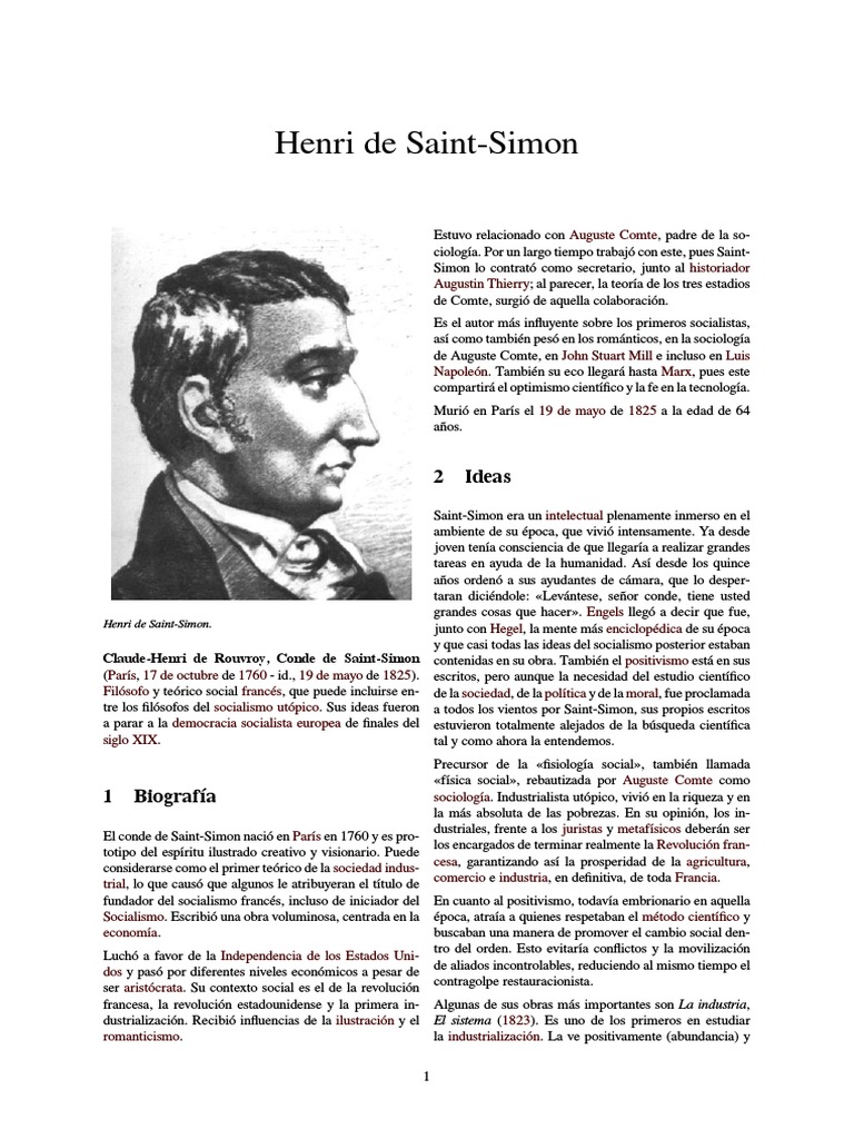 Henri de SaintSimon PDF Teorías sociológicas Movimientos filosóficos