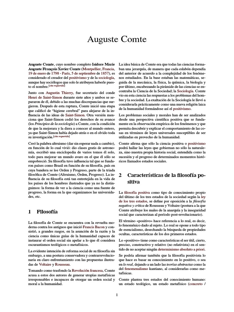 Auguste Comte: Positivismo y Sociología | PDF | Movimientos filosóficos ...