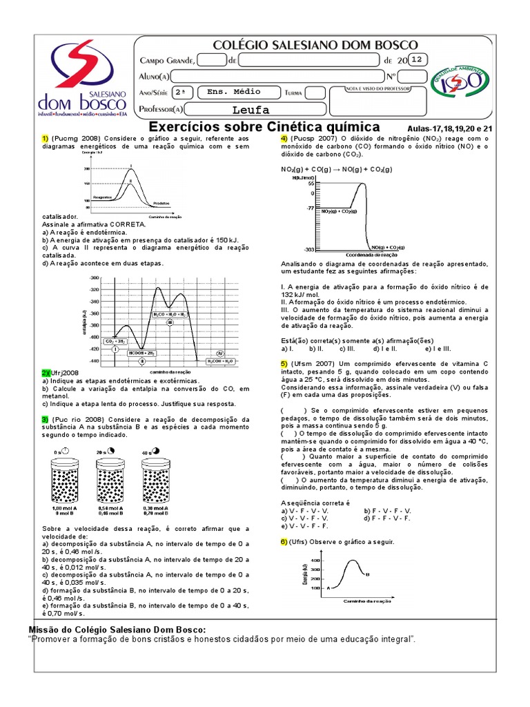 EXERCÍCIOS CINETICA QUIMICA