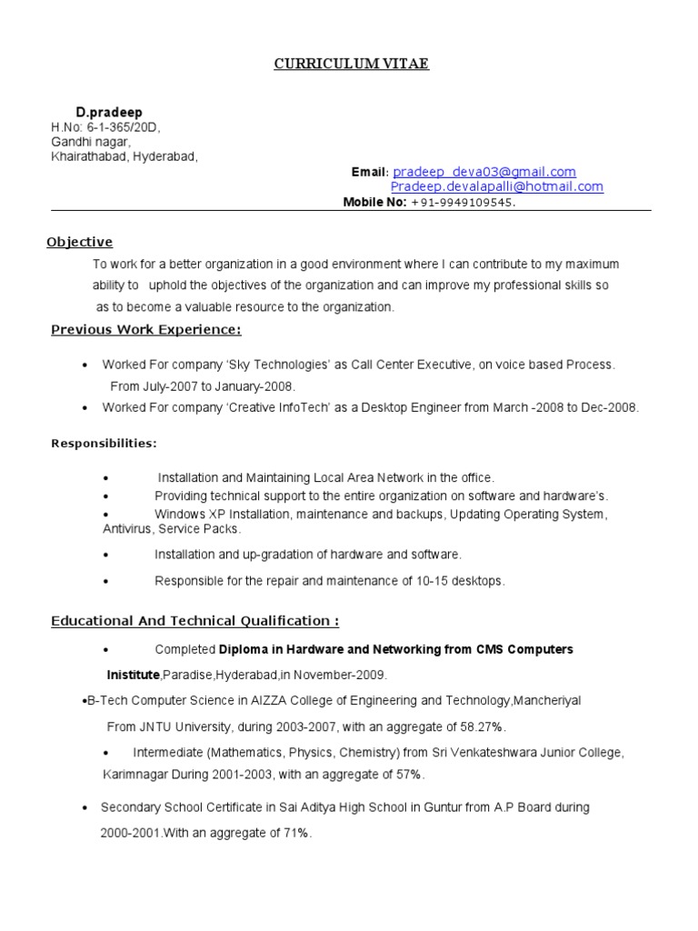 Pradeep's IT Resume and Skills Overview | PDF | Windows Xp | Microsoft ...
