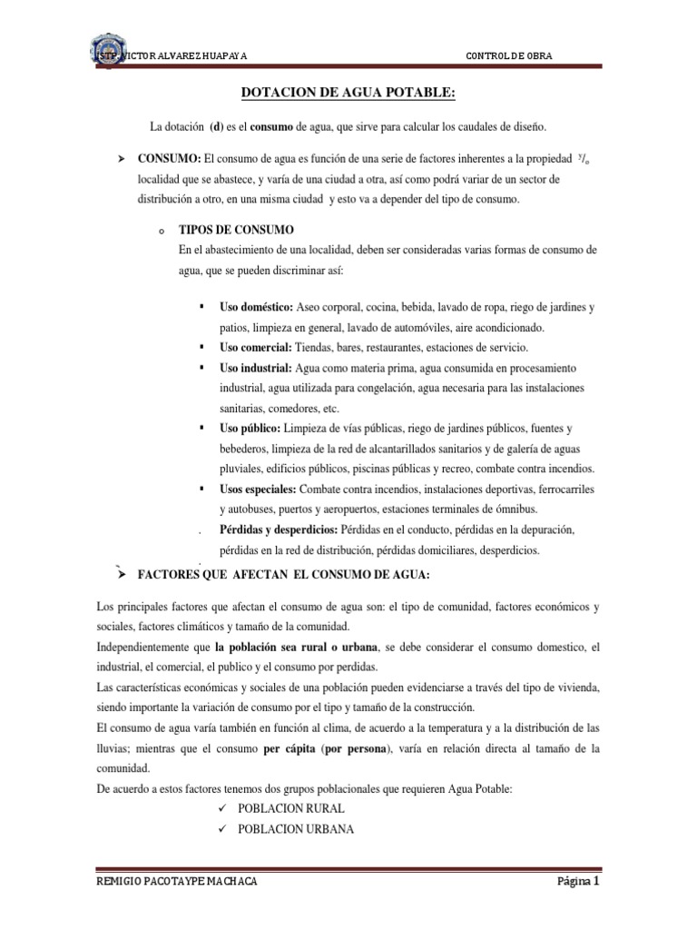 Dotacion de Agua Potable | PDF | Consumo (economía) | Agua potable