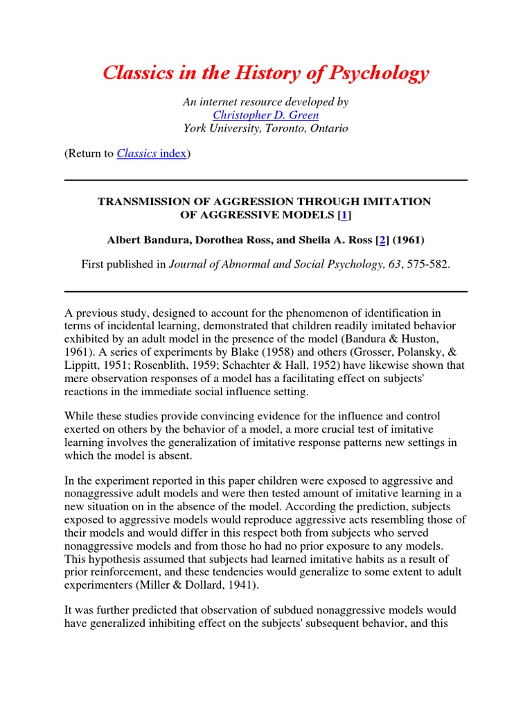 Imitation of Aggression in Children | PDF | Aggression | Imitation