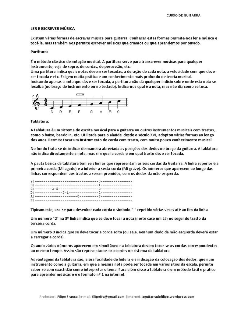 10 Ler e Escrever Musica 2pg | PDF | Guitarras | Instrumentos de corda