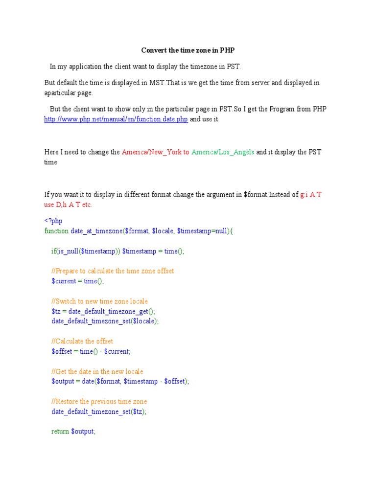 PHP Time Zone Conversion Guide | PDF