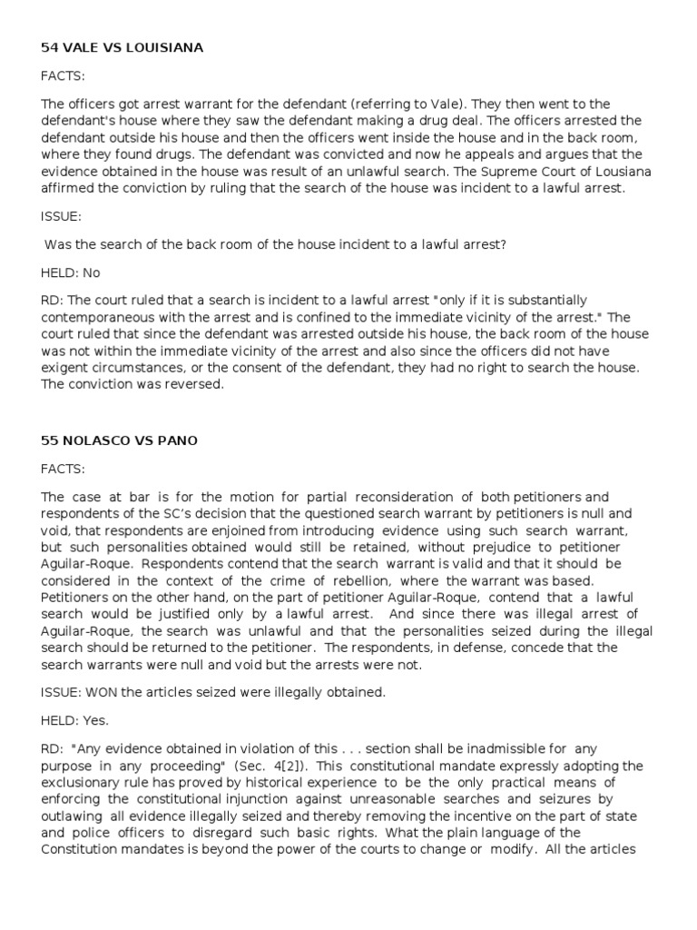 Constitutional Law II - Search and Seizure - Cases No. 54 & 55 | PDF ...