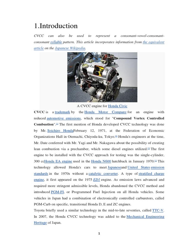 Honda's CVCC Technology for Reduced Emissions | PDF | Machines | Motor ...