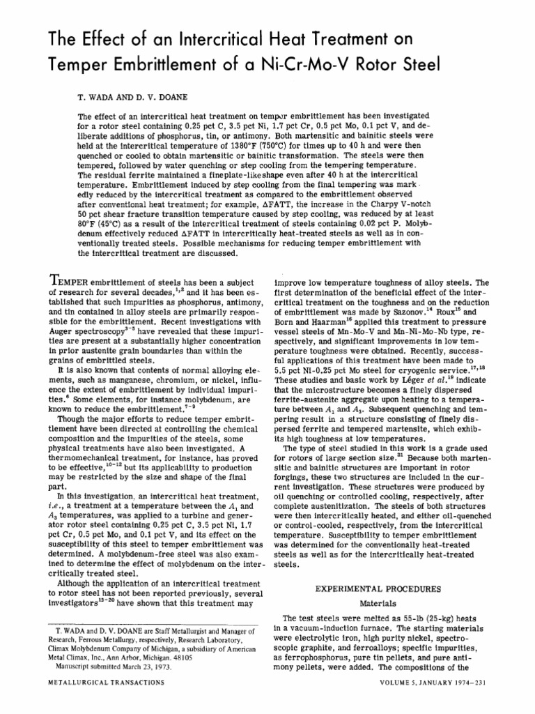 The Effect of An Intercritical Heat Treatment On Temper Embrittlement