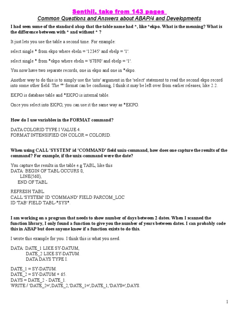 Common Questions and Answers About ABAP | PDF | Method (Computer  Programming) | Object (Computer Science)