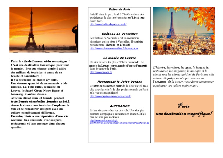Brochure Touristique Paris Brochure Touristique Paris