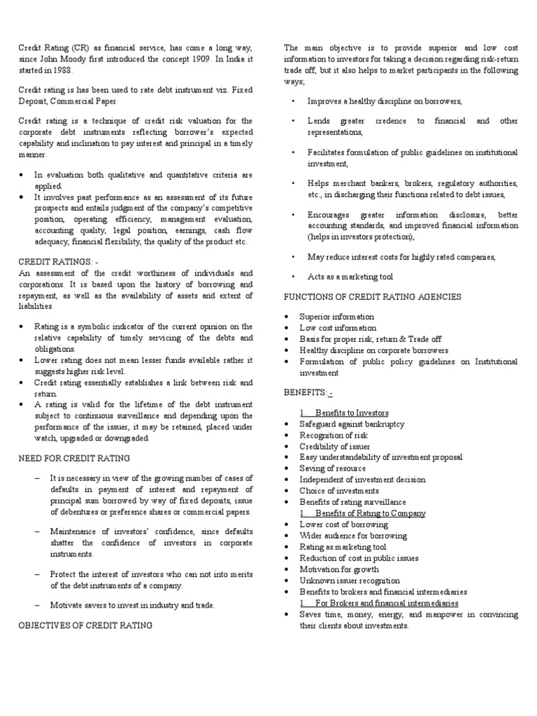 Functions of Credit Rating Agencies | PDF | Credit Rating | Credit ...
