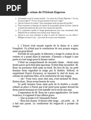 Le Crime De L Orient Express Questionnaire De Lecture