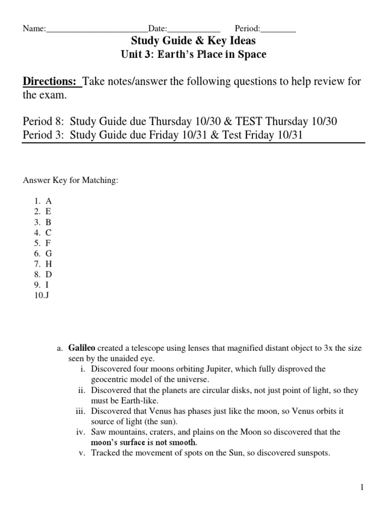 Unit 3 Study Guide: Earth's Space Role | PDF | Orbit | Gravity