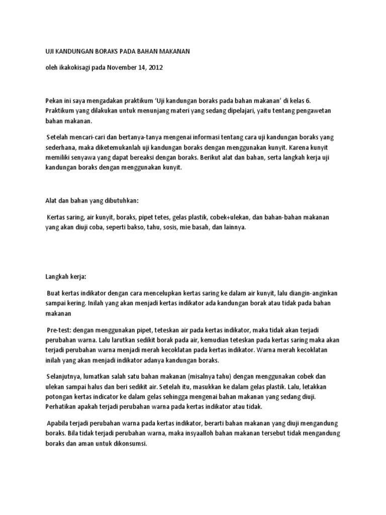 Uji Boraks Pada Makanan Pdf