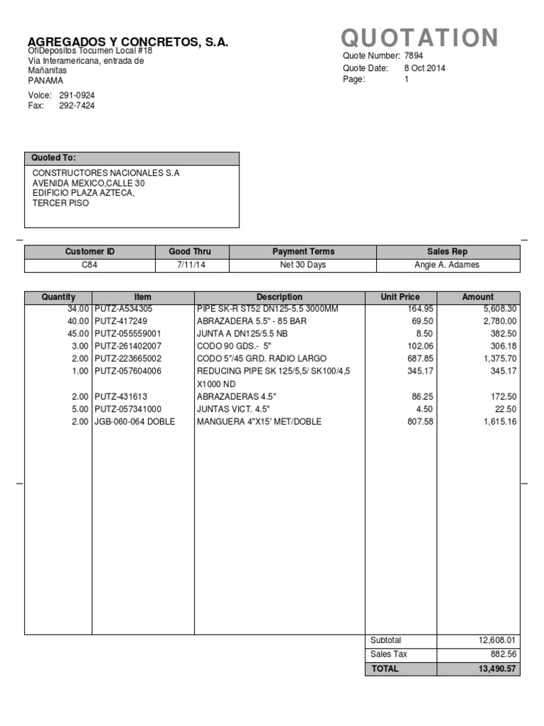 Quotation for Conalsa S.A. Supplies | PDF | Technology & Engineering