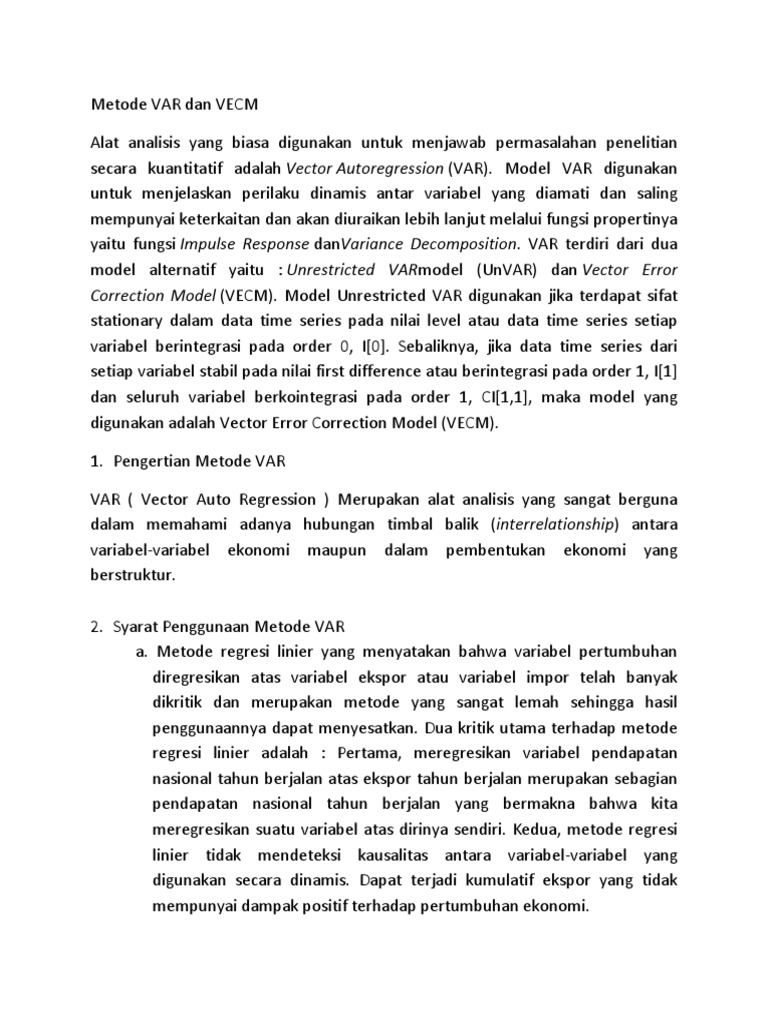 Metode VAR Dan VECM UIN SYARIF HIDAYATULLAH | PDF | Pengelolaan ...