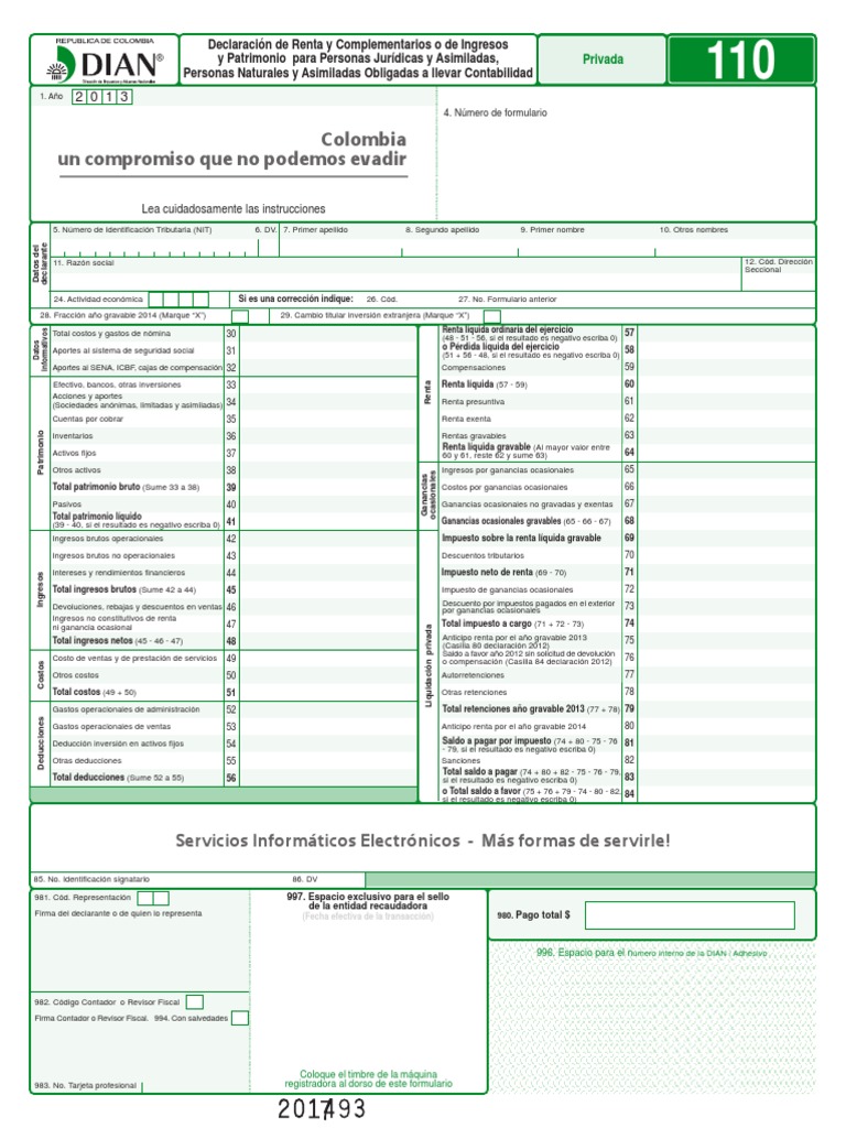 DIAN formato declaración de renta PDF