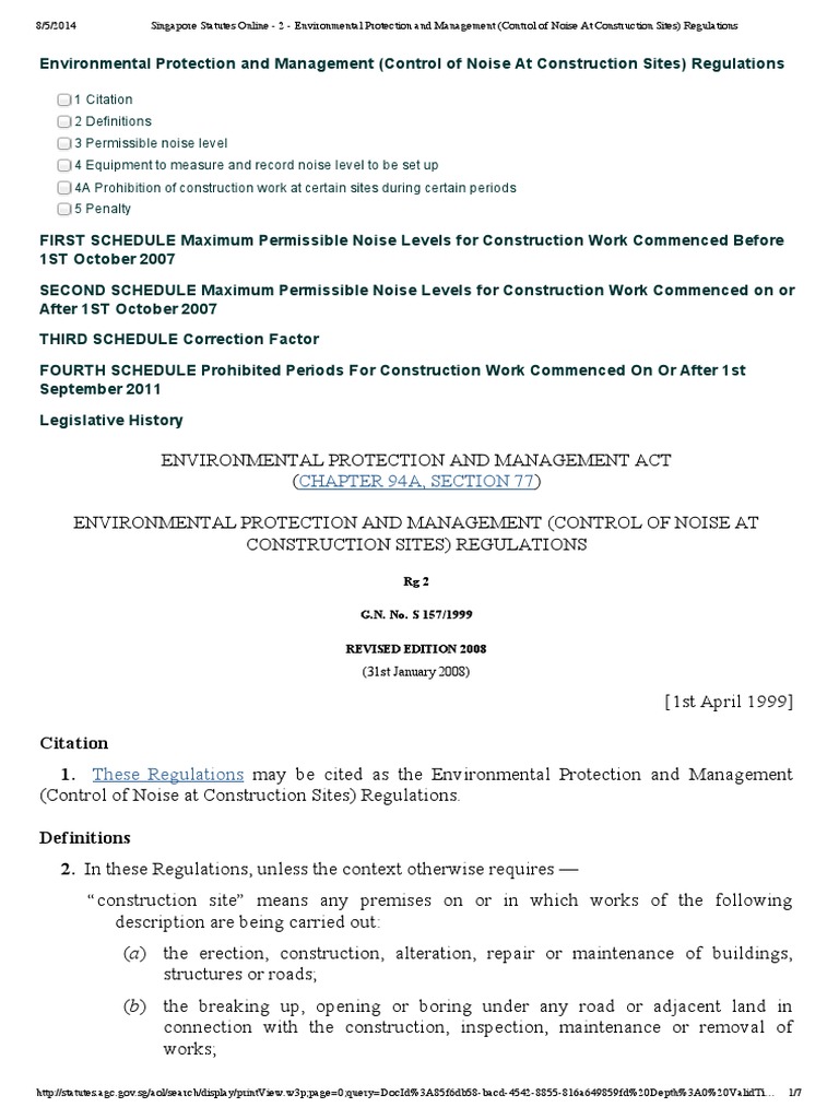 EPM (Control of Noise at Construction Sites) Regulations PDF Noise