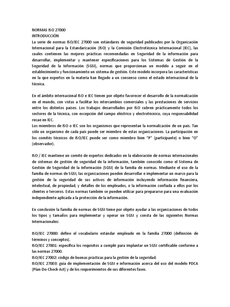 Normas Iso 27000 Pdf Organización Internacional Para La