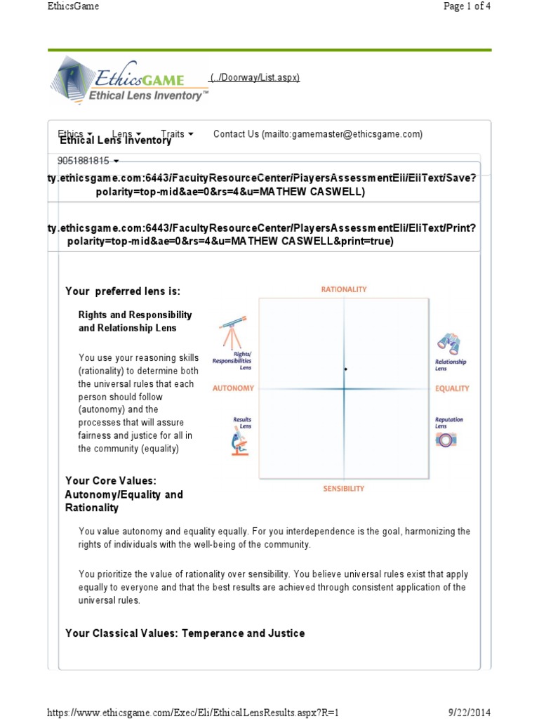 Ethical Lens Results Autonomy Rationality