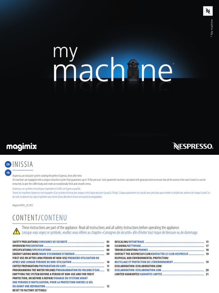 Nespresso Inissia Manual Ac Power Plugs And Sockets Foods