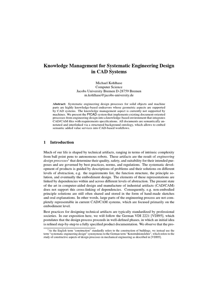 Knowledge Management For Systematic Engineering Design in CAD Systems ...