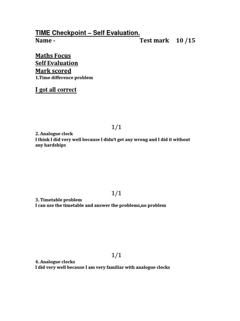 Time Checkpoint Self-Evaluation Report | PDF | Career & Growth | Self ...