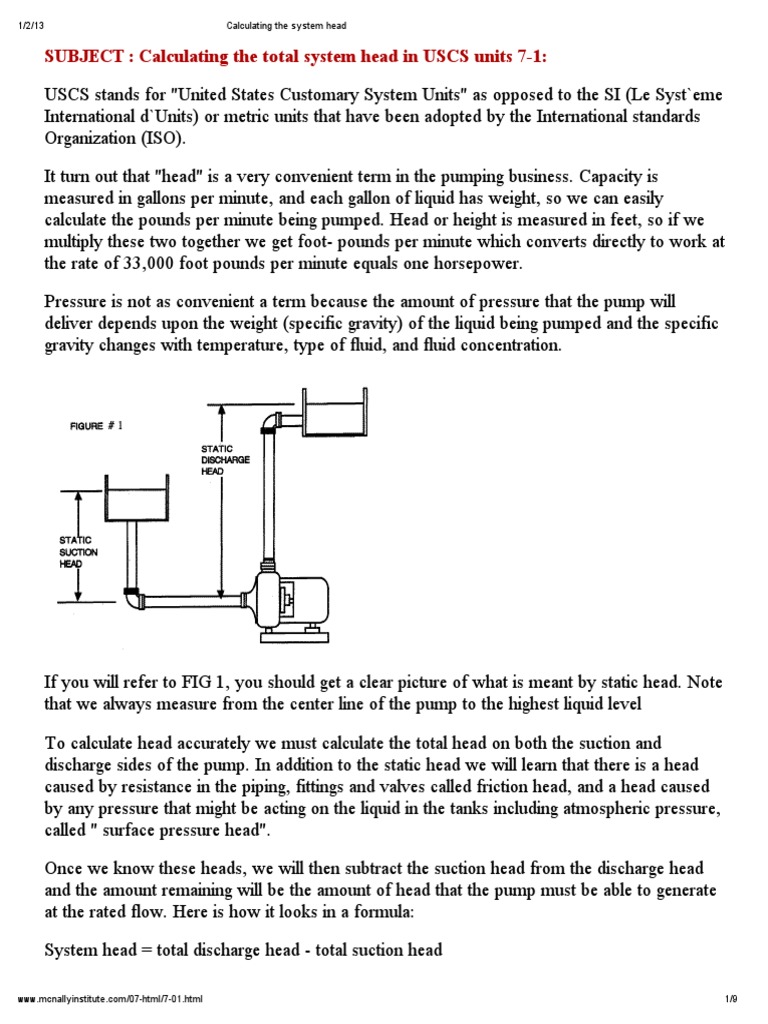 Calculating the System Head Pressure Pump