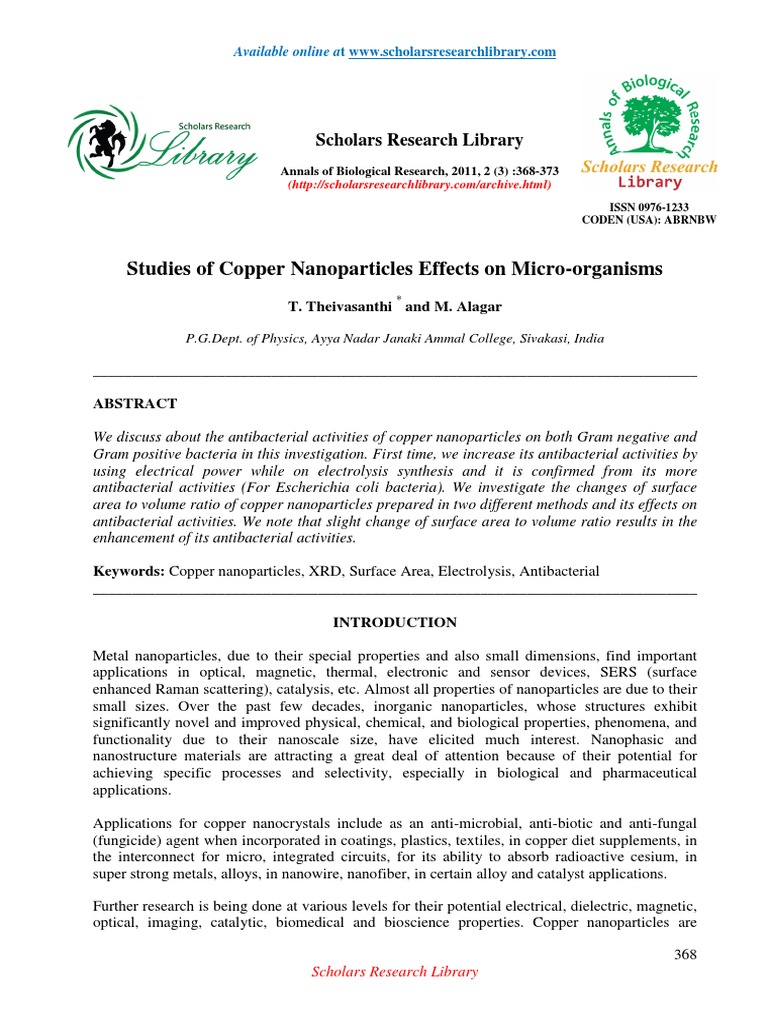 Antibacterial Effects of Copper Nanoparticles | PDF | Nanoparticle ...