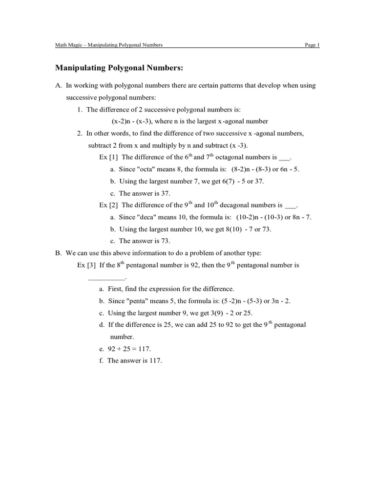 Examples of Polygonal Number Differences | PDF | Teaching Methods ...