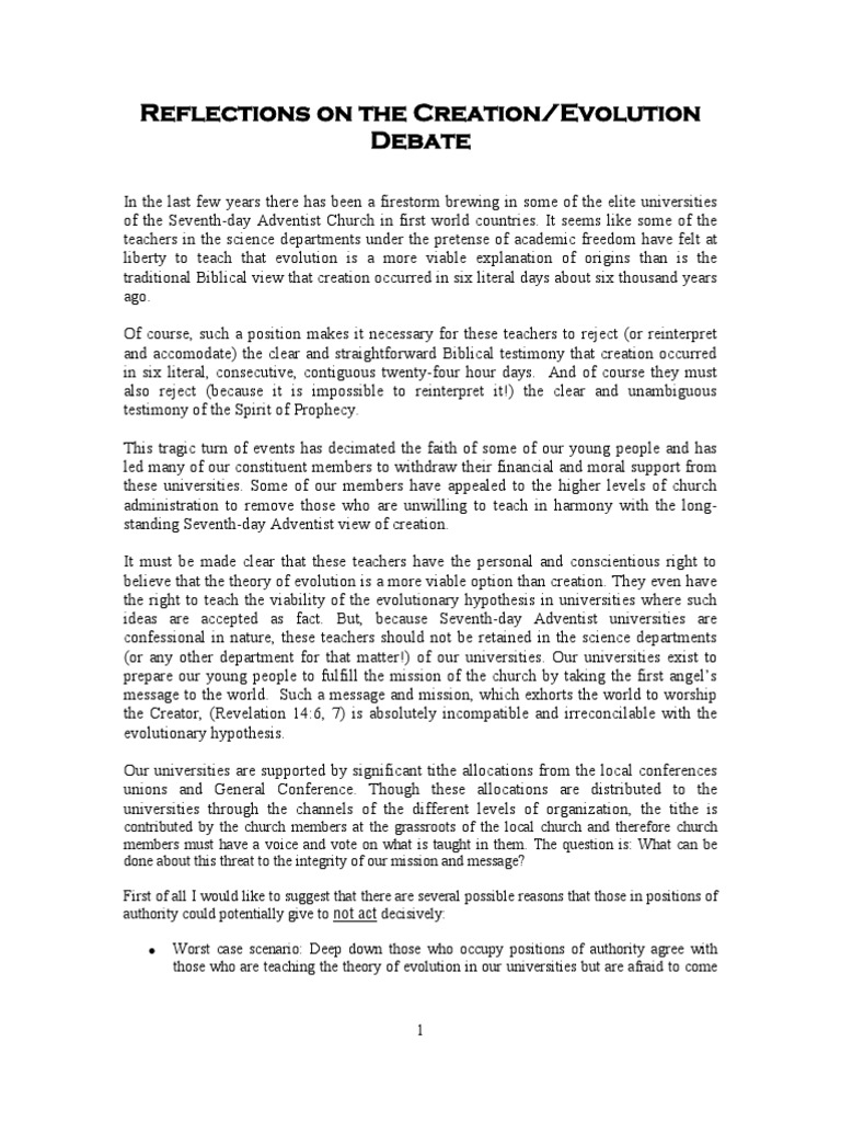 Creation vs. Evolution in Adventist Education | PDF | Genesis Creation ...