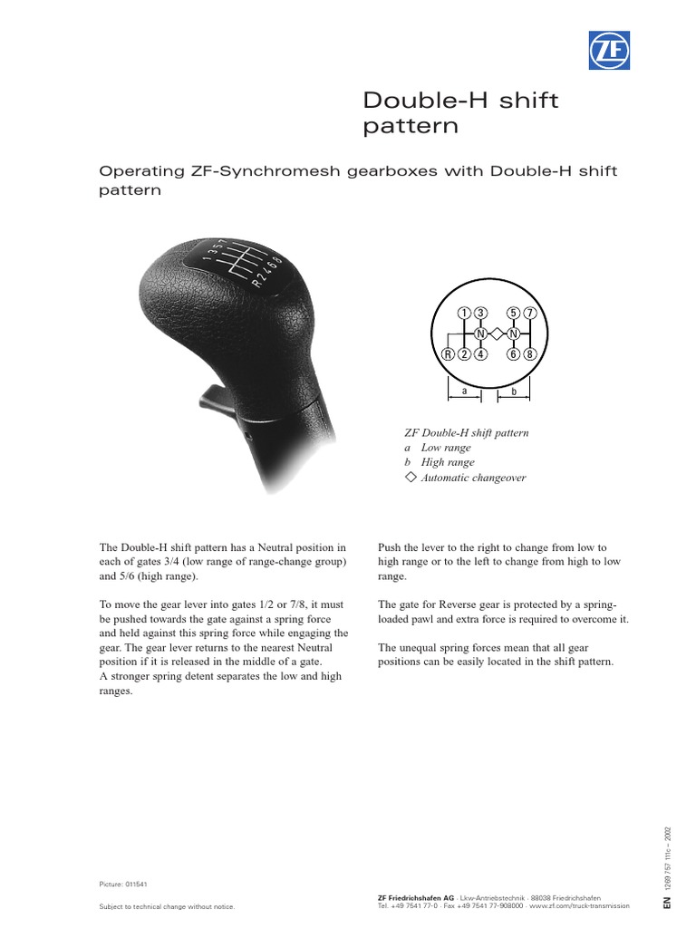 ZF Double - H Shift Pattern | PDF | Manual Transmission | Transmission ...
