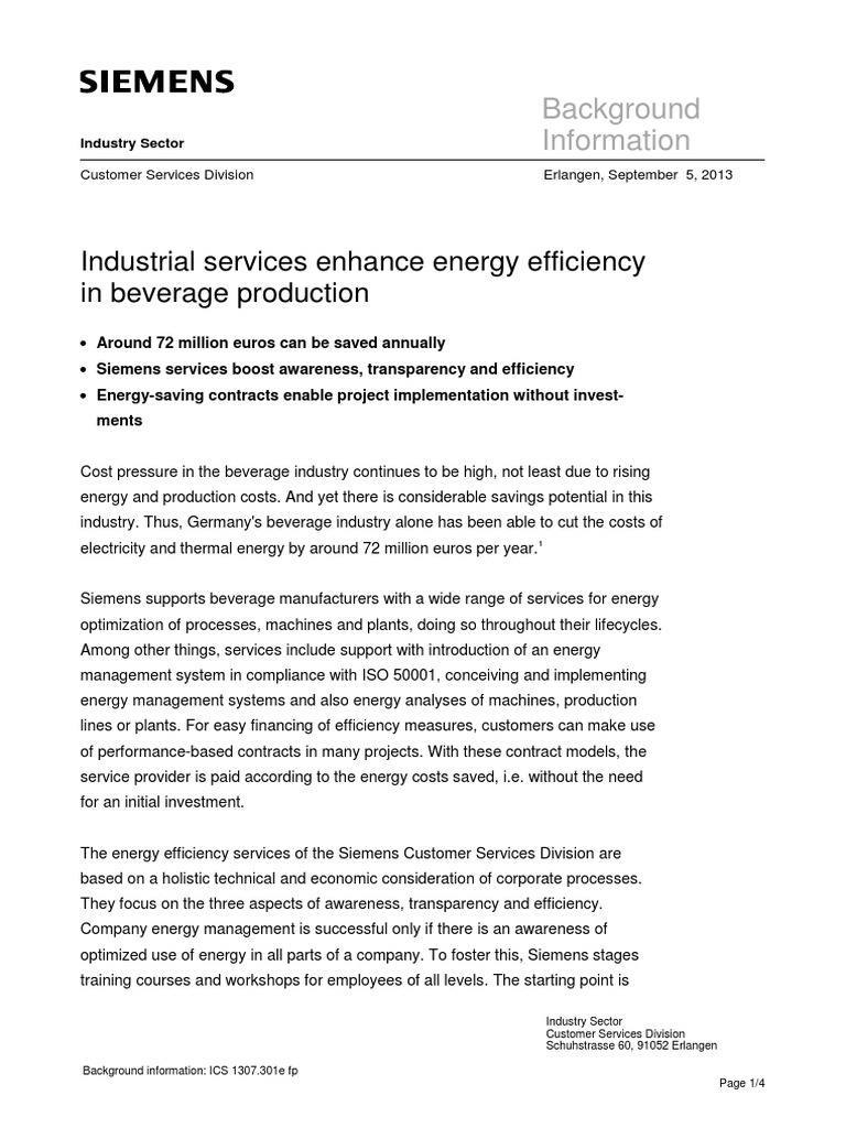 Siemens Energy Efficiency in Beverage Production | PDF | Energy ...