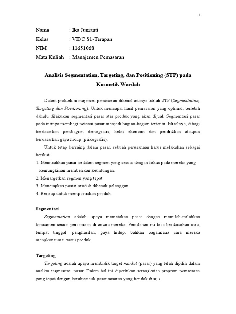 Analisis Stp Segmentation Targeting Positioning Kosmetik Wardah