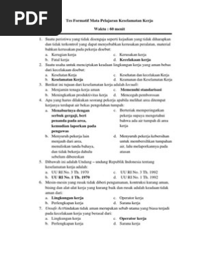 5 Soal Pilihan Ganda Keselamatan Kerja Pdf