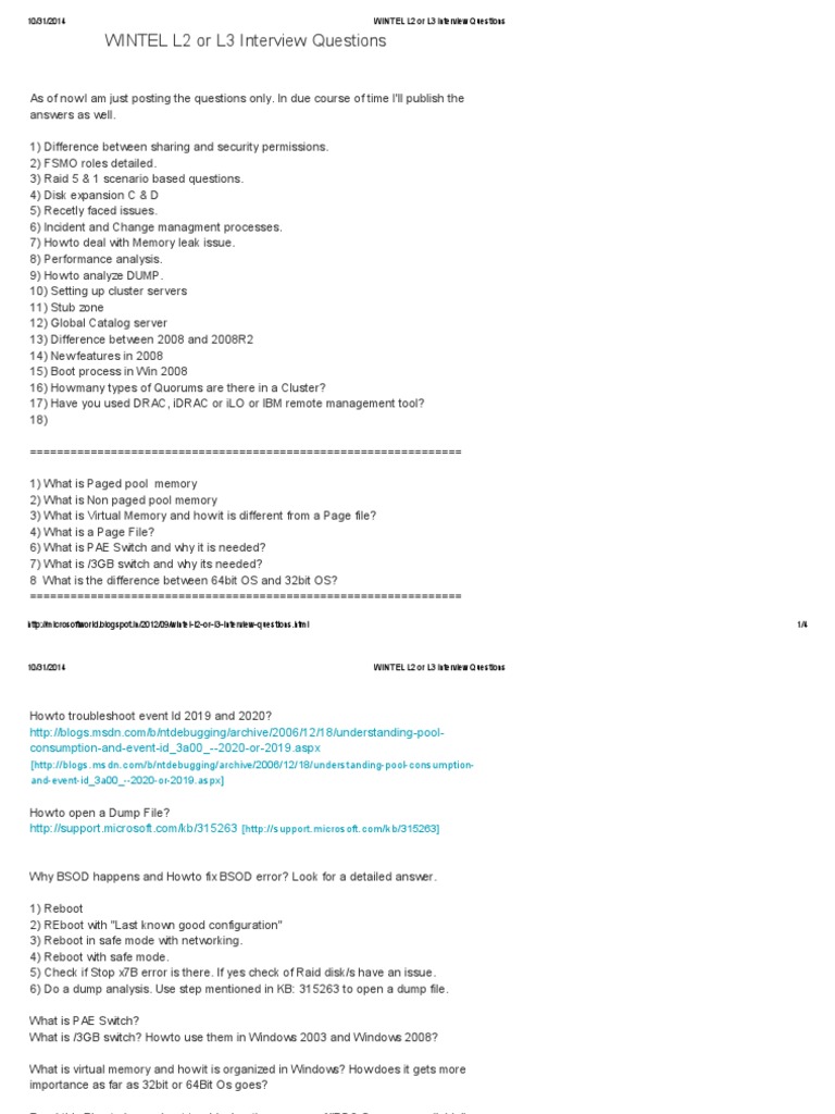 WINTEL L2 or L3 Interview Questions PDF Ibm Pc Compatibles
