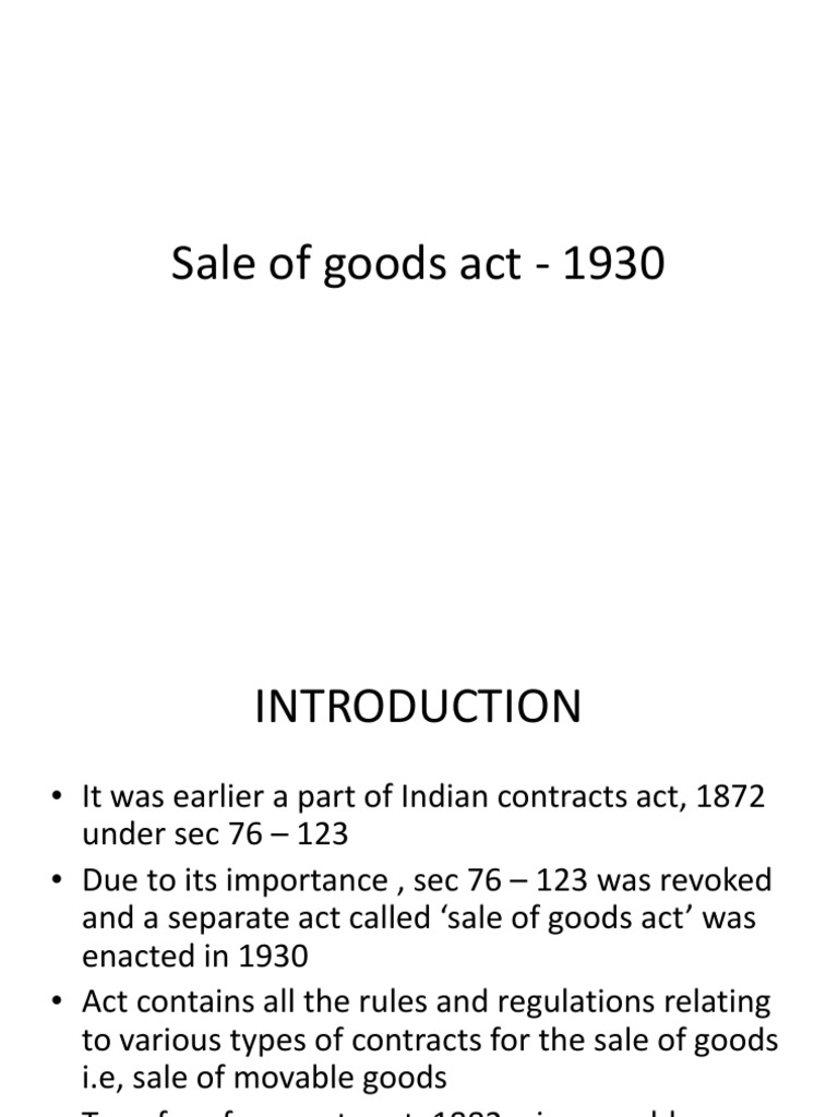 Sale of Goods Act 1930 PDF Sales Private Law