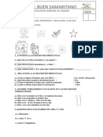 Examen de Religion PARA PRIMER GRADO DE PRIMARIA