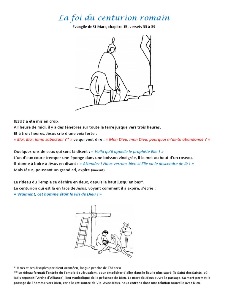 Fiche Bible 98 La Foi Du Centurion Romain Pdf Resurrection De Jesus Temple De Jerusalem