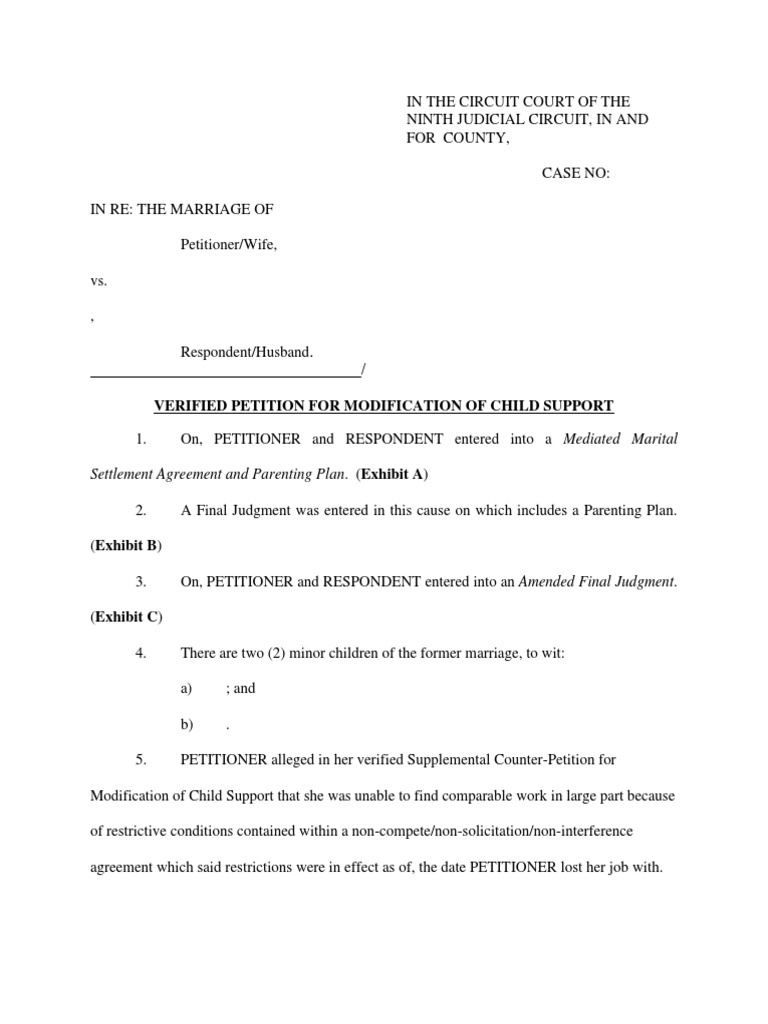 Motion For Modification Of Child Support Template Pdf Child Support Oath