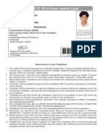 GATE 2014 Exam Admit Card: Examination Centre (2004)