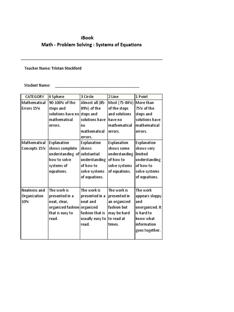 Tristanproduct Systems of Equations Rubric | PDF | Equations ...