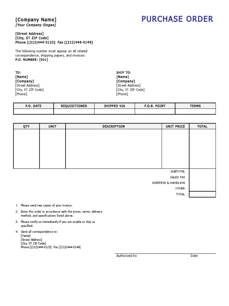 Purchase Order Template Example | PDF