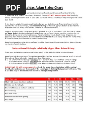 Adidas Asian Sizing Chart | Adidas 