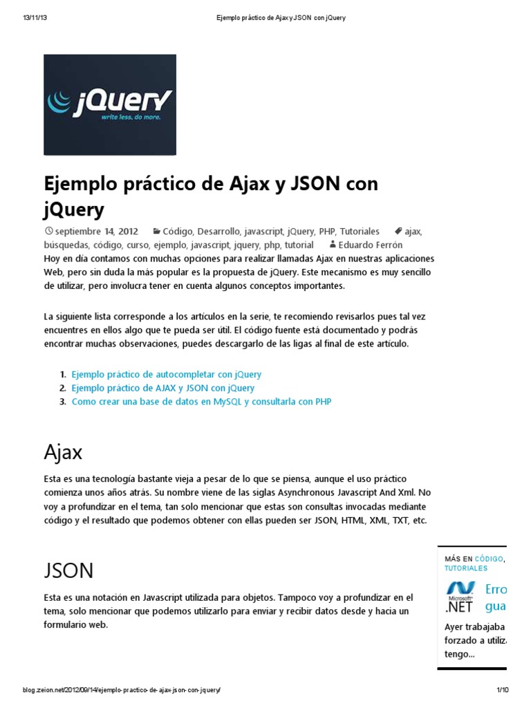 Ejemplo de Ajax y JSON con jQuery | PDF | Json | Script Java