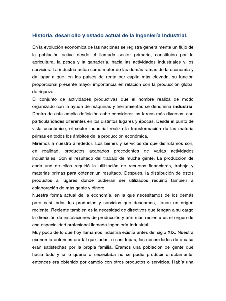 Historia, Desarrollo y Estado Actual de La Ingeniería