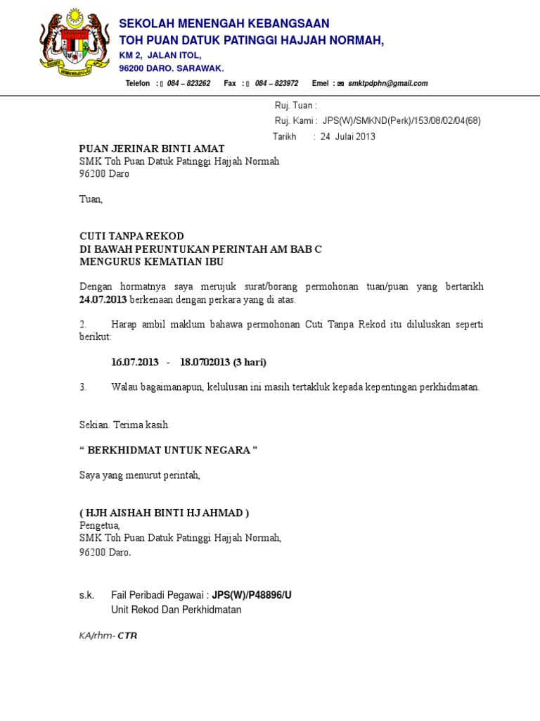 Kelulusan Cuti Tanpa Rekod Kematian Ibu Pdf