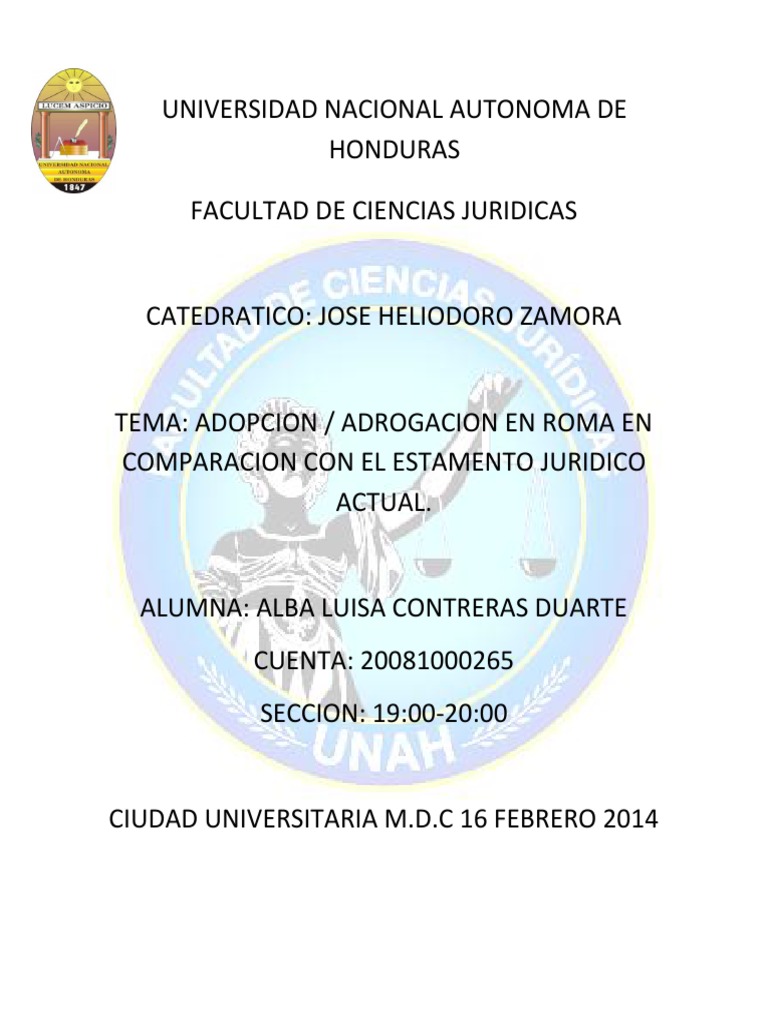 Adopcion y Adrogacion en Roma en Comparacion Con El Estamento Juridico ...